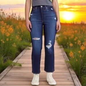 Levi's Ribcage Straight Ankle Jean in Dark Indigo Destructed 25